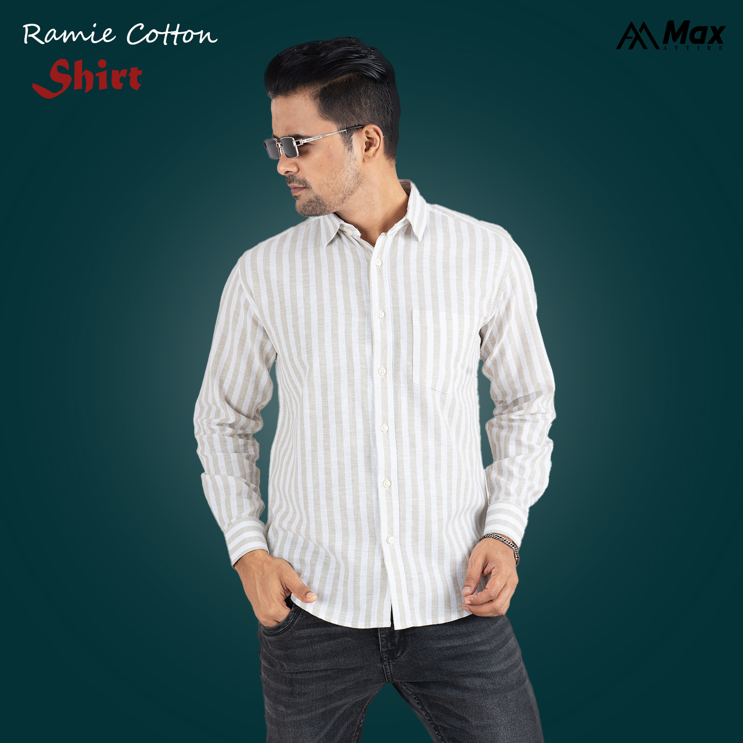 MX-133 Max Premium Shirt for Men-Greige Striped