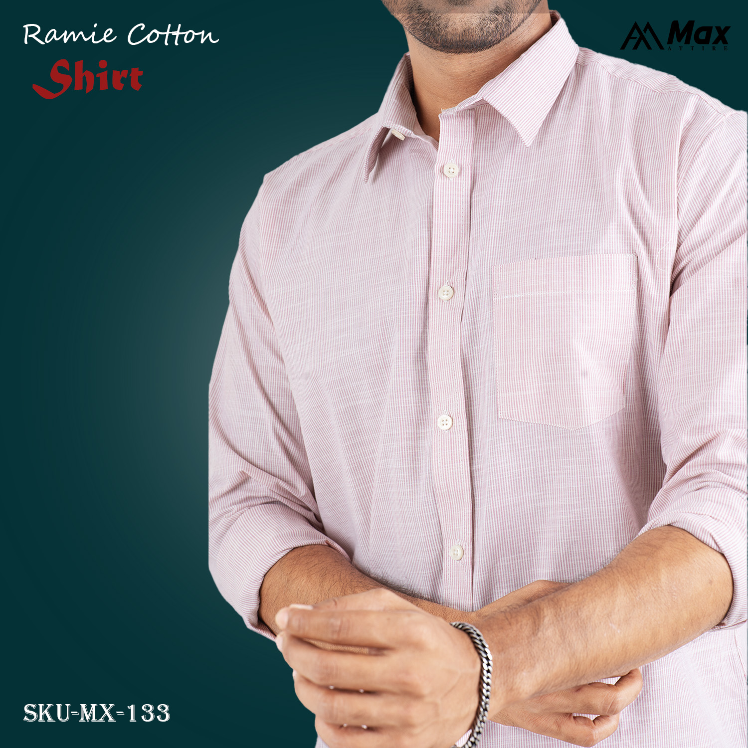 MX-133 Max Premium Shirt for Men-Pink Striped - Image 3